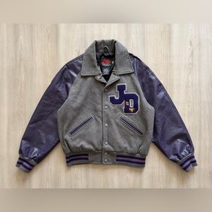 Dilly Varsity Letterman Bomber Gray/ Purple JD Genie Lamp Sz S